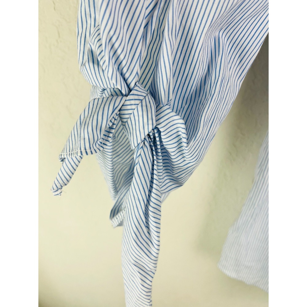 DO+BE Blue White Stripe Off Shoulder Blouse Tie Sleeve Balloon Hem Size Small - Picture 4 of 9